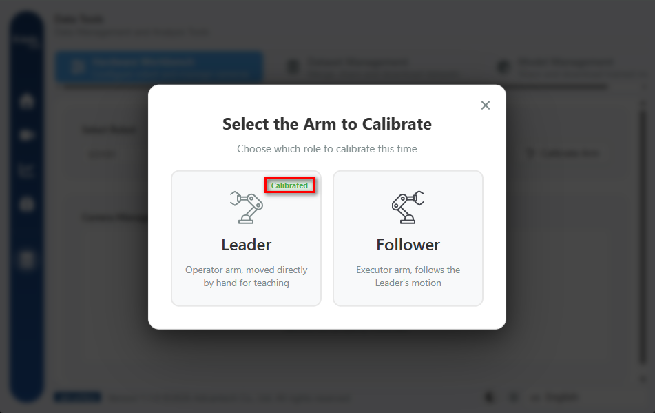 Select the arm to calibrate